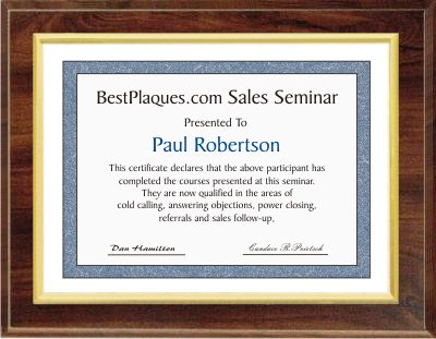 Certificate plaque Gold Frame