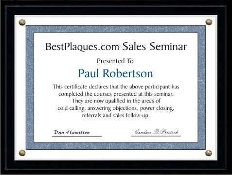 Certificate Plaques Matte Black 6x8 for 5x7
