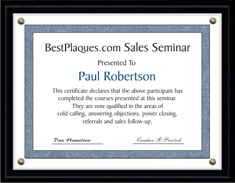 Certificate Plaques Matte Black 