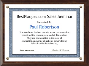 Certificate plaque 8x10
