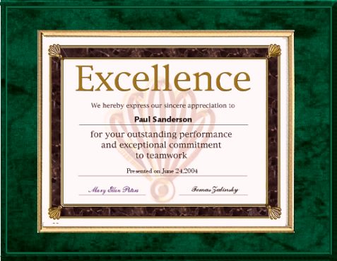 certificate plaque deluxe gold trim