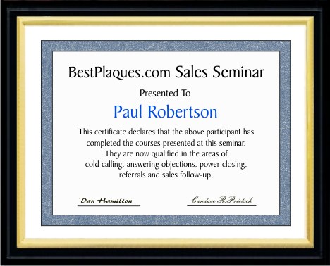 Certificate Plaque Matte Black