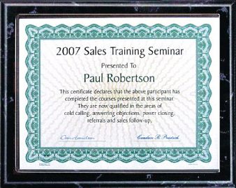 Certificate plaque  Black Marble