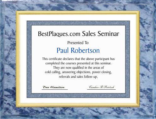 Certificate Plaque Blue Marble