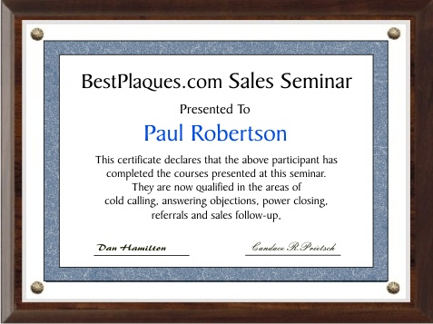 Certificate Plaque 8x10