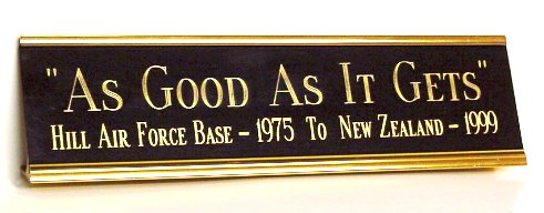 desk nameplate - corporate award - gold metal engraved 