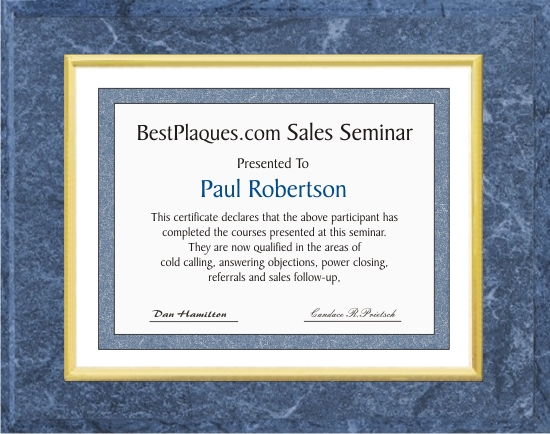 Certificate Plaques Medium Blue 12x15