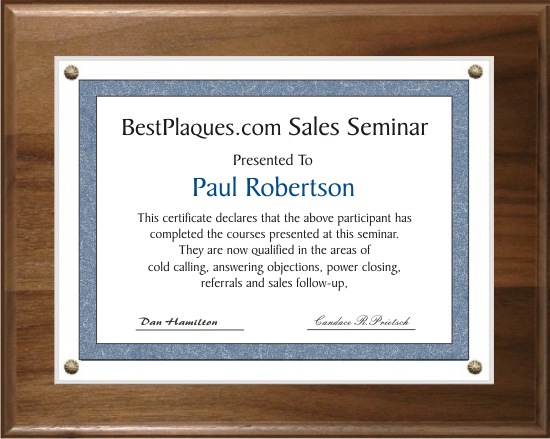 Certificate Plaques Genuine Walnut for 9x12 Document