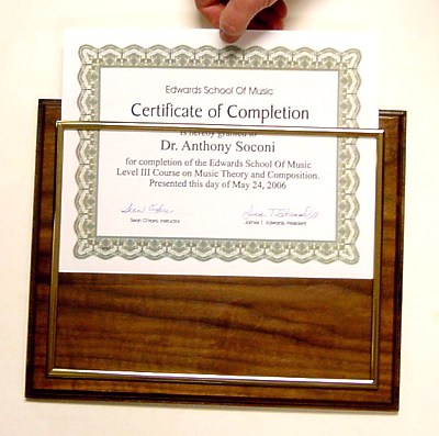 Certificate Plaques Walnut Slide In