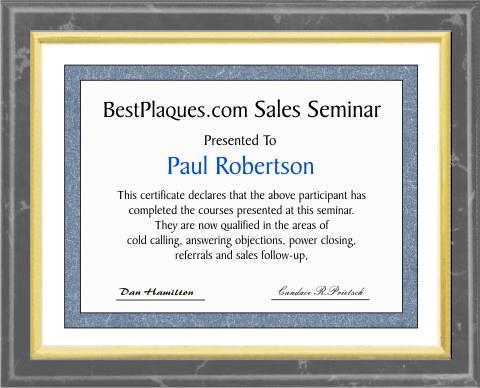 Certificate Plaque Matte Black