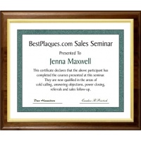 8.5x11 Certificate Plaques Slide In Genuine Walnut Style - 10.5x13 Plaques