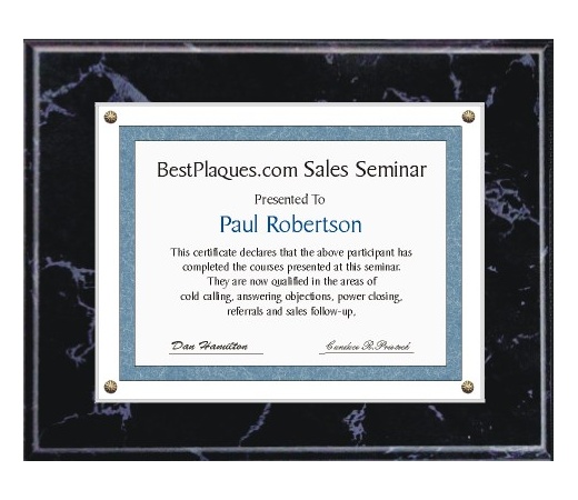 8.5X11 Certificate Plaque Kits Black Marble Style - 12X15 Plaque holds an 8.5X11 Certificate