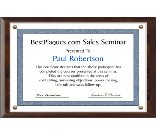 12X18 Certificate Plaque Kits Walnut Style - 13X20 Plaque holds a 12X18 Certificate