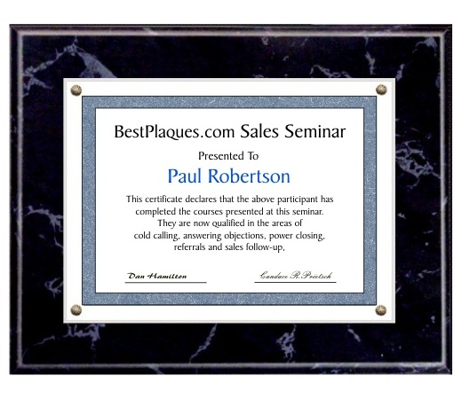 11X14 Certificate Plaque Kits Black Marble Style - 15X18 Plaque holds an 11X14 Certificate