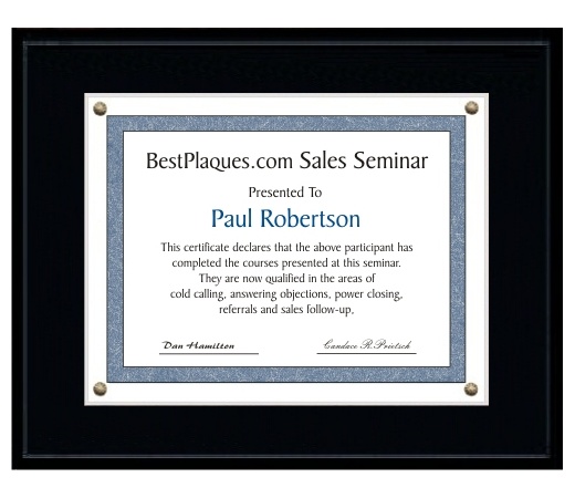 8.5X11 Certificate Plaque Kits Solid Matte Black Style - 12X15 Plaque