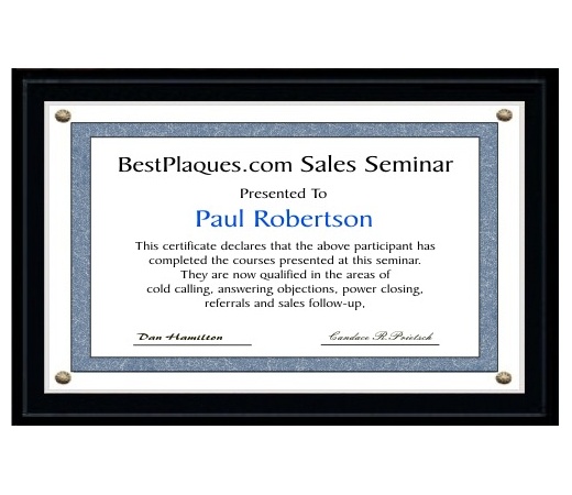 8.5X14 Certificate Plaque Kits Solid Matte Black Style - 10.5X16 Plaque