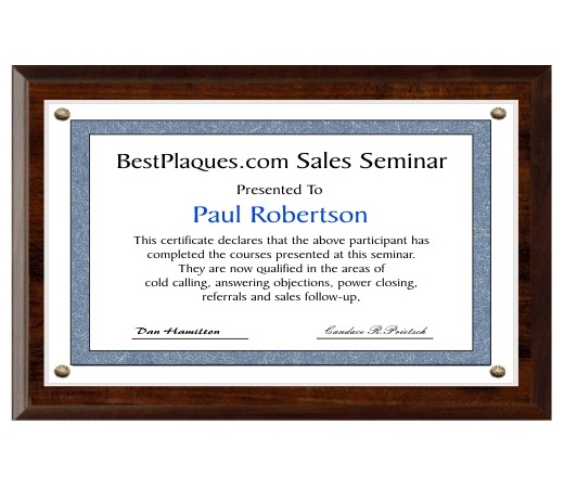 8.5X14 Certificate Plaque Kits Walnut Style - 10.5X16 Plaque