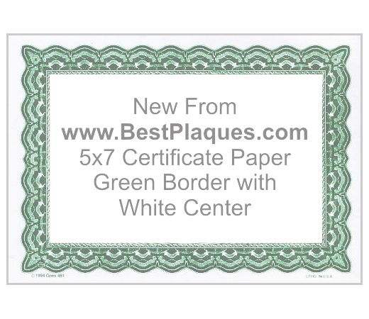 5 x 7 Certificate Paper - Green with White Center 25 Sheets per Pack