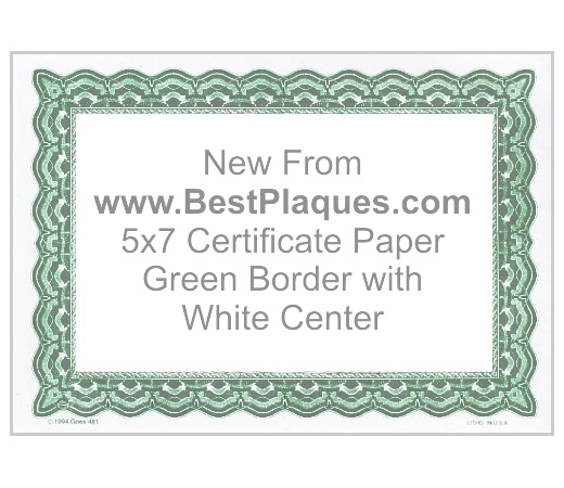 5 x 7 Certificate Paper - Green with White Center 25 Sheets per Pack