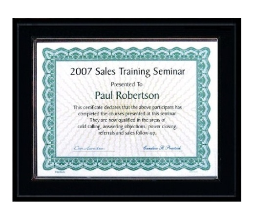 7X9 Matte Black Style Plaque Best Value Slide In Holds 5x7 Certificate Assembled