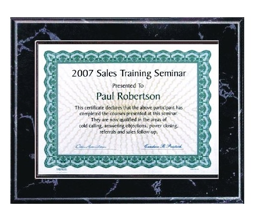 5X7 Best Value Slide In Plaque Kits Black Marble Style - 7X9 Plaque holds a 5x7 Certificate
